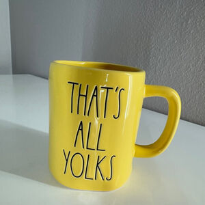 Rae Dunn Artisan Collection by Magenta THAT’S ALL YOLKS Yellow-Black Letter Mug